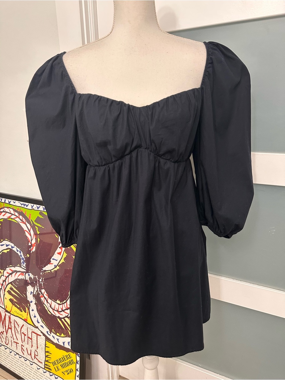 Reformation Black Farley Puff Sleeve Babydoll Mini Dress SZ 6 Coquette READ - Picture 4 of 8